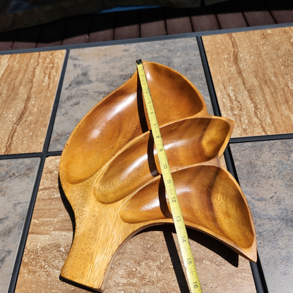 Vintage Monkey Pod Wood Leaf-Shaped Serving Tray - Picture 12 of 12